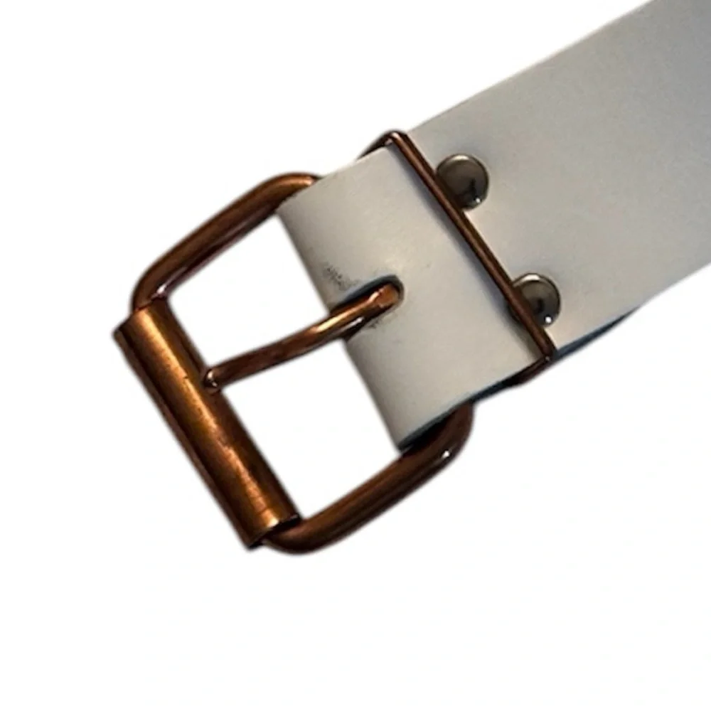 ATTAQUE 80s Vintage Metal & Leather Belt White copper size large Australia
